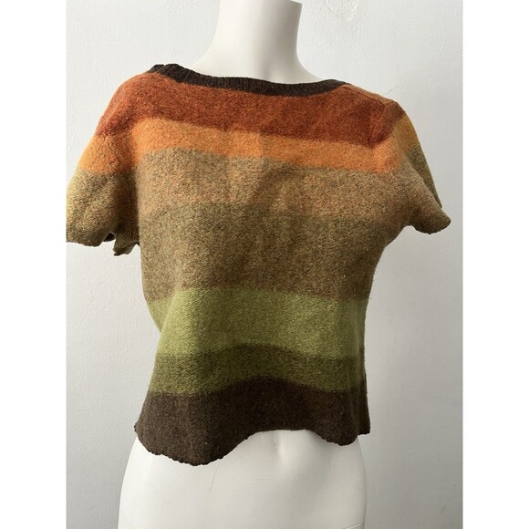 Free People Striped Earthy Cropped Wool Sweater Top size Med boho Rustic Fall - Picture 2 of 6